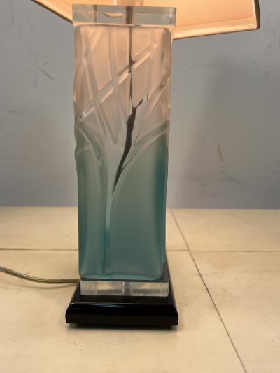 Ren Lalique Lalique Co POST MODERN ART DECO REVIVAL CAST FOREST GLASS LAMPS IN THE MANNER OF LALIQUE
