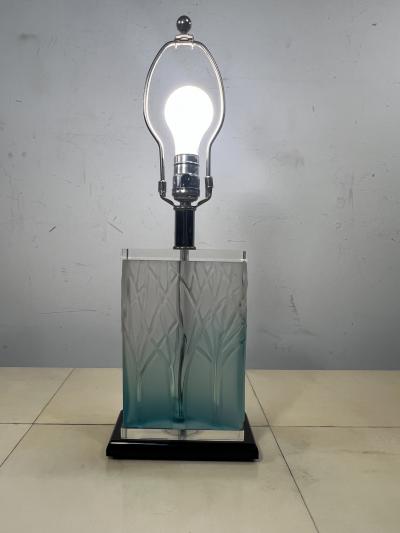 Ren Lalique Lalique Co POST MODERN ART DECO REVIVAL CAST FOREST GLASS LAMPS IN THE MANNER OF LALIQUE