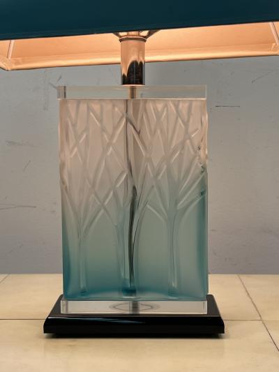 Ren Lalique Lalique Co POST MODERN ART DECO REVIVAL CAST FOREST GLASS LAMPS IN THE MANNER OF LALIQUE