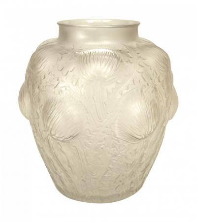 Ren Lalique Lalique Co Pair of French Art Deco Frosted Glass Domremy Lalique Vases