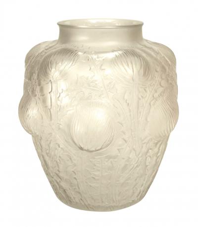 Ren Lalique Lalique Co Pair of French Art Deco Frosted Glass Domremy Lalique Vases