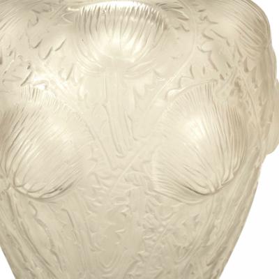 Ren Lalique Lalique Co Pair of French Art Deco Frosted Glass Domremy Lalique Vases