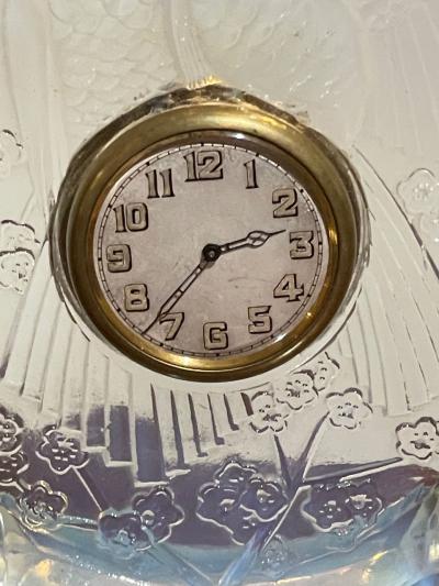 Ren Lalique Lalique Co Ren Lalique Art Deco Opalescent Glass Clock with Love Birds