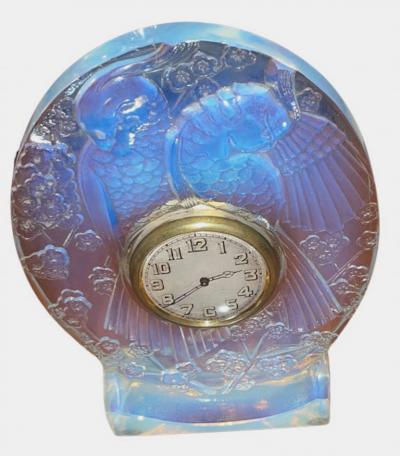 Ren Lalique Lalique Co Ren Lalique Art Deco Opalescent Glass Clock with Love Birds