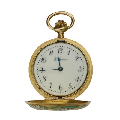 Ren Lalique Lalique Co Ren Lalique Art Nouveau Enamel and 18K Gold Marguerite Pendant Watch