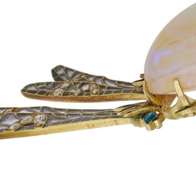 Ren Lalique Lalique Co Ren Lalique Art Nouveau Plique jour Enamel Fire Opal and Diamond Damselfly