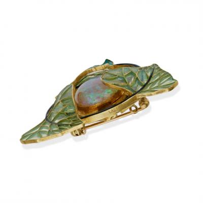 Ren Lalique Lalique Co Ren Lalique Art Nouveau Plique jour Enamel and Fire Opal Pendant Necklace