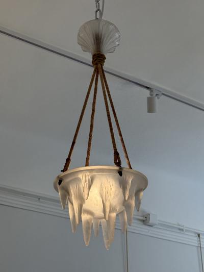 Ren Lalique Lalique Co Ren Lalique French Art Deco moulded glass pendant chandelier circa 1925 1935