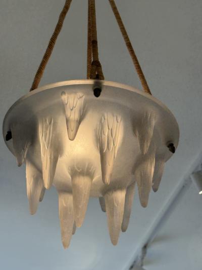Ren Lalique Lalique Co Ren Lalique French Art Deco moulded glass pendant chandelier circa 1925 1935