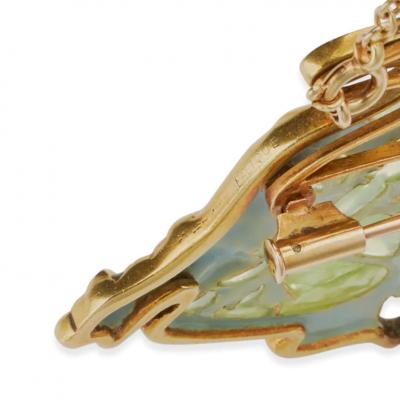 Ren Lalique Lalique Co Ren Lalique Plique jour Enamel and Natural Pearl Breton Lion and Seaweed