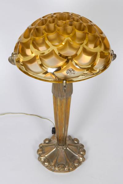 Ren Lalique Lalique Co Table Lamp with a Rene Lalique Rinceaux Shade