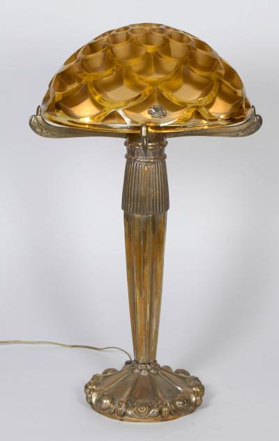 Ren Lalique Lalique Co Table Lamp with a Rene Lalique Rinceaux Shade