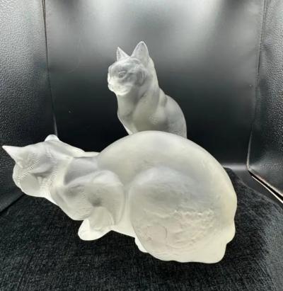 Ren Lalique Lalique Co Two Cat by Ren Lalique in frosted glass
