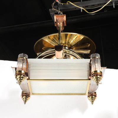 Ren Pottier Art Deco Machine Age Brass Copper Rectangular Chandelier by Ren Pottier