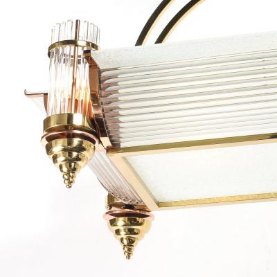 Ren Pottier Art Deco Machine Age Brass Copper Rectangular Chandelier by Ren Pottier