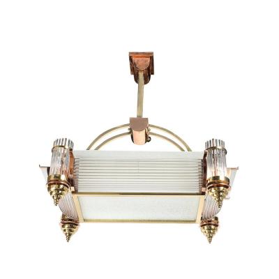 Ren Pottier Art Deco Machine Age Brass Copper Rectangular Chandelier by Ren Pottier