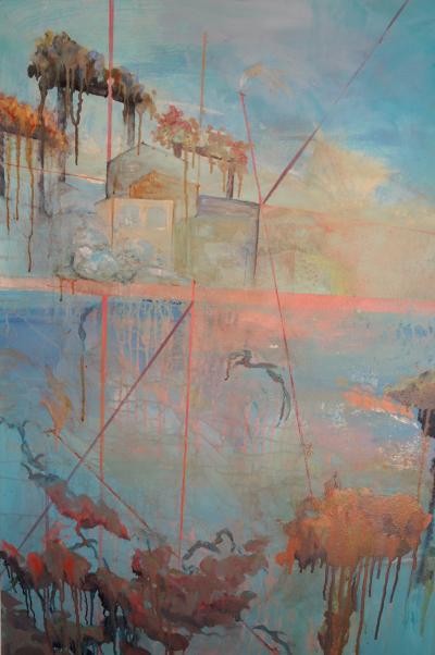 Ren e Rey Follow The Leader Large Blue Oil and Acrylic Painting by Ren e Rey