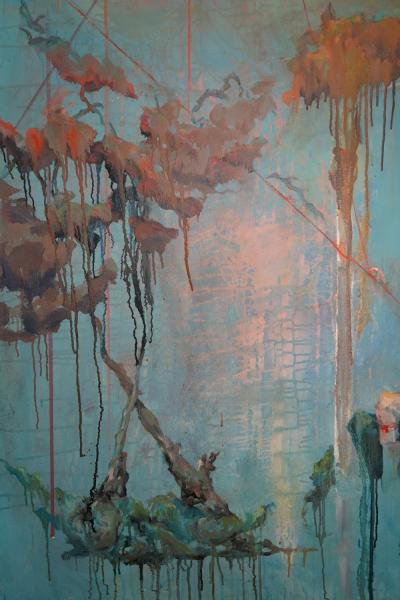 Ren e Rey Follow The Leader Large Blue Oil and Acrylic Painting by Ren e Rey