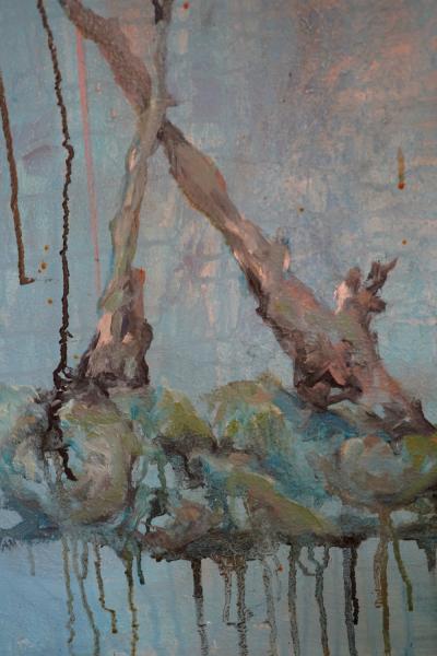 Ren e Rey Follow The Leader Large Blue Oil and Acrylic Painting by Ren e Rey