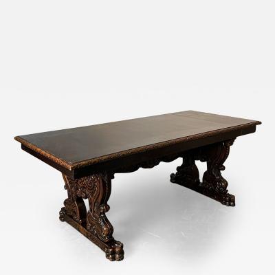 Renaissance Carved Dining Center Table Dolphin Claw Foot Base 19th Century