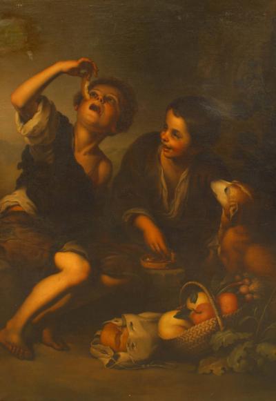 Renaissance Oil Painting of Boys and Dog