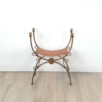 Renaissance Revival Gilt Iron Savonarola Chair Italy circa 1900