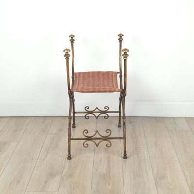 Renaissance Revival Gilt Iron Savonarola Chair Italy circa 1900