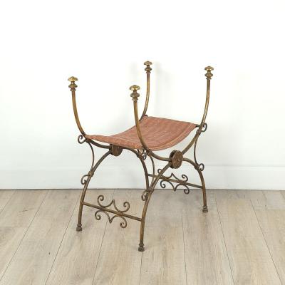 Renaissance Revival Gilt Iron Savonarola Chair Italy circa 1900