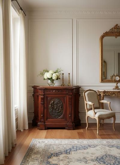 Renaissance Revival Walnut and Marble Cabinet w Bronze Clodion Plaque