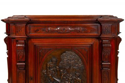 Renaissance Revival Walnut and Marble Cabinet w Bronze Clodion Plaque