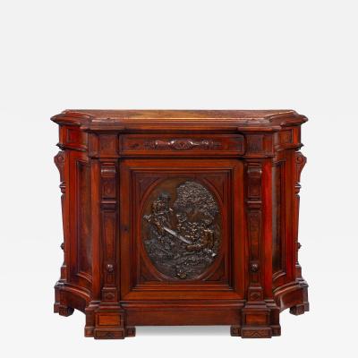 Renaissance Revival Walnut and Marble Cabinet w Bronze Clodion Plaque