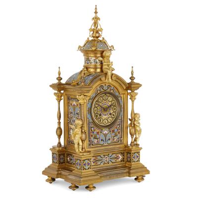 Renaissance Revival enamel and gilt bronze mantel clock