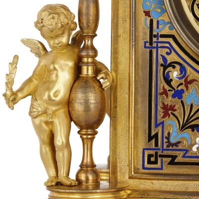 Renaissance Revival enamel and gilt bronze mantel clock