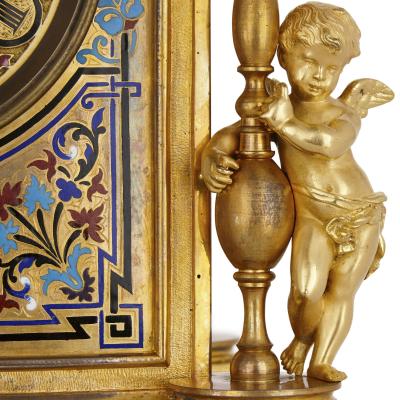 Renaissance Revival enamel and gilt bronze mantel clock
