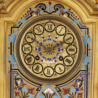 Renaissance Revival enamel and gilt bronze mantel clock