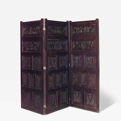 Renaissance Style Carved Oak 3 Fold Screen