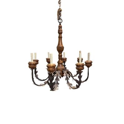 Renaissance Style Giltwood Wrought Iron Chandelier