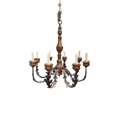Renaissance Style Giltwood Wrought Iron Chandelier