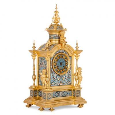Renaissance style gilt bronze and enamel mantel clock