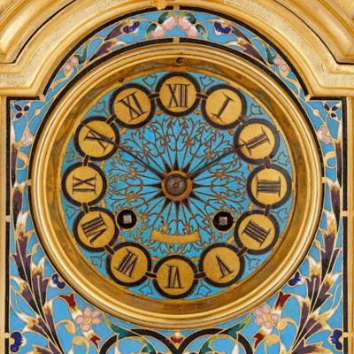 Renaissance style gilt bronze and enamel mantel clock
