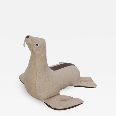 Renate M ller Rare Leather and Jute Therapeutic Toy Seal by Renate Muller