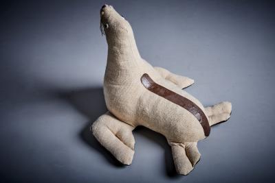 Renate M ller Rare Leather and Jute Therapeutic Toy Seal by Renate Muller