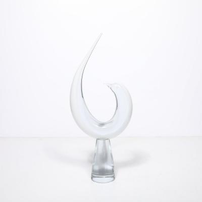 Renato Anatra Mid Century White Transparent Murano Glass Bird Sculpture signed Renato Anatra