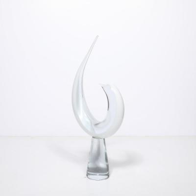 Renato Anatra Mid Century White Transparent Murano Glass Bird Sculpture signed Renato Anatra
