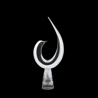 Renato Anatra Mid Century White Transparent Murano Glass Bird Sculpture signed Renato Anatra