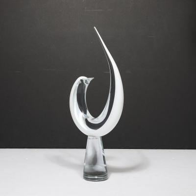 Renato Anatra Mid Century White Transparent Murano Glass Bird Sculpture signed Renato Anatra