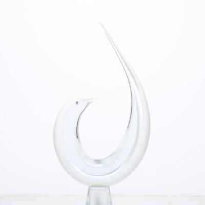Renato Anatra Mid Century White Transparent Murano Glass Bird Sculpture signed Renato Anatra