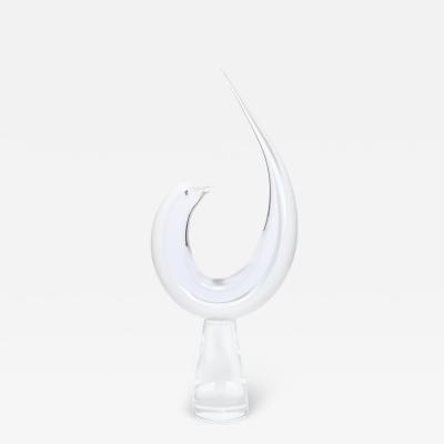 Renato Anatra Mid Century White Transparent Murano Glass Bird Sculpture signed Renato Anatra