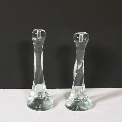 Renato Anatra Pair of Signed Renato Anatra Transparent Sculptural Murano Glass Candlesticks