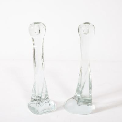 Renato Anatra Pair of Signed Renato Anatra Transparent Sculptural Murano Glass Candlesticks